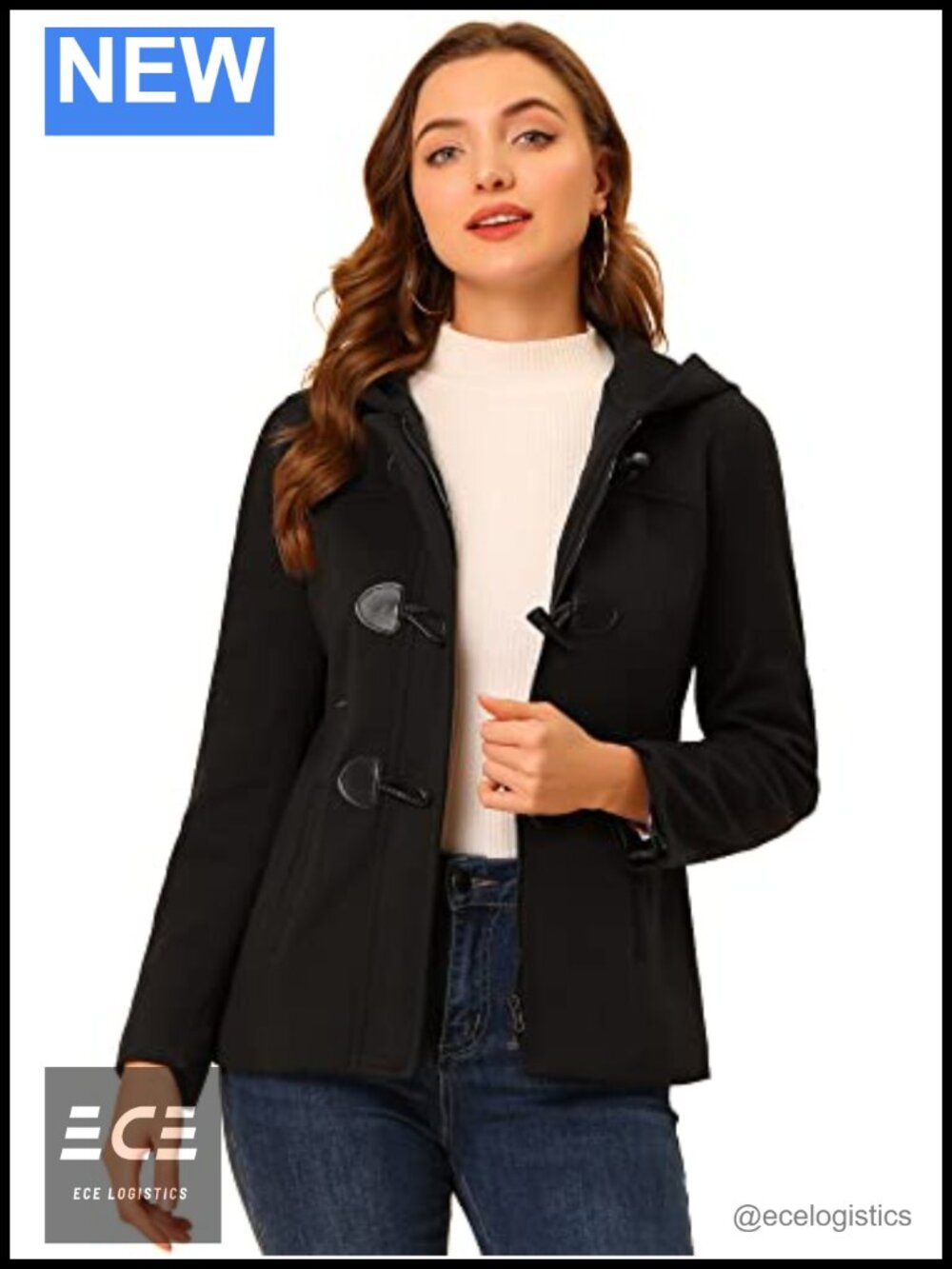 Womens Cropped Peacoat Hooded Toggle Button Zip Up Winter Coat
